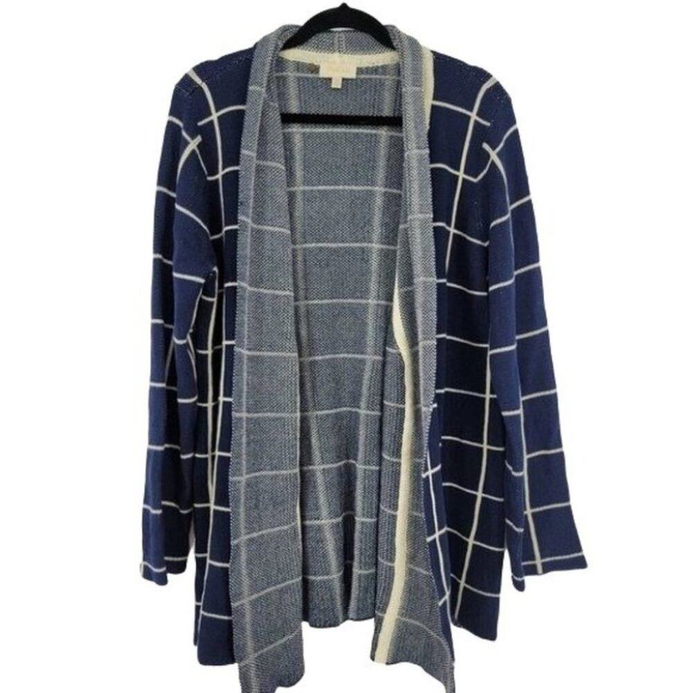 Modcloth Women's Open Front Windowpane Cotton Long Sleeve Cardigan Size 2X